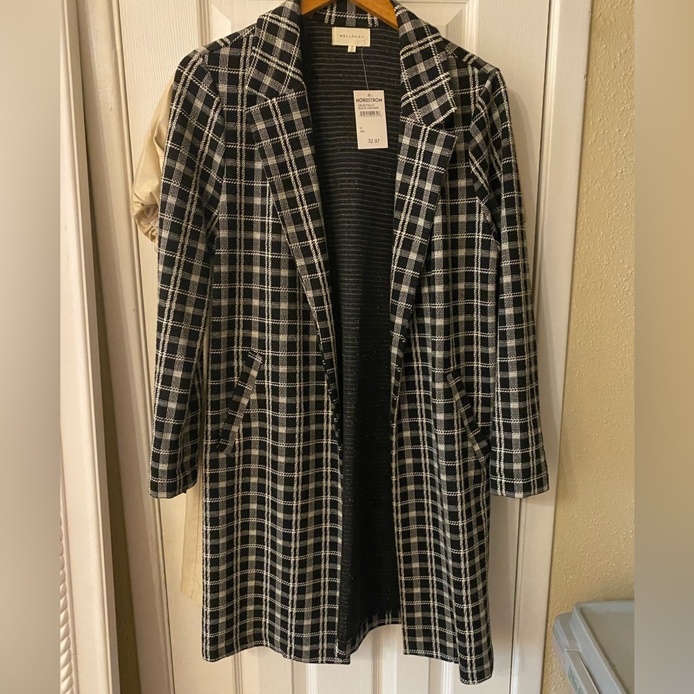 MELLODAY Black and White Checkered Coat